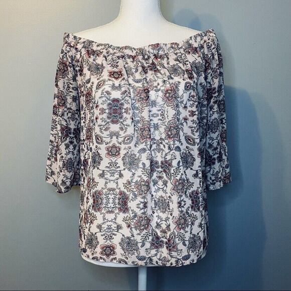 FOREVER 21 Contemporary Boho Floral Off Shoulder 3/4 Bell Sleeve Top Sz S EUC - Picture 2 of 7